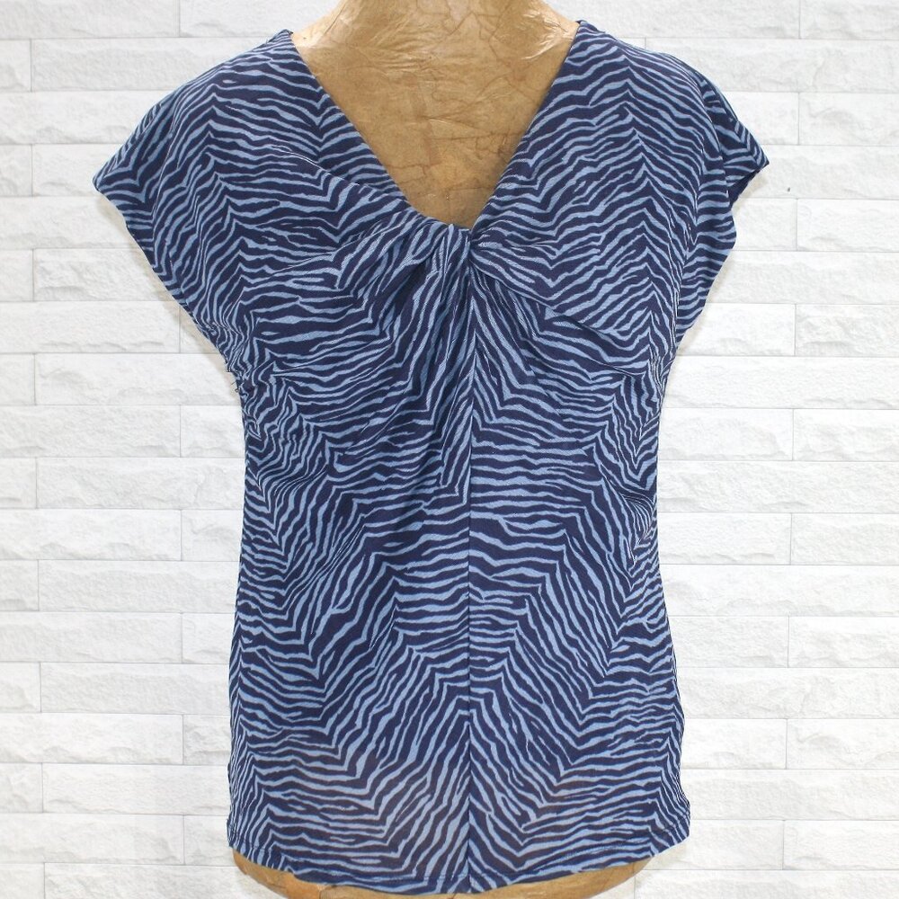LIZ CLAIBORNE Blouse Sheer Sleeveless V-neck Animal Print Zebra Blue Small